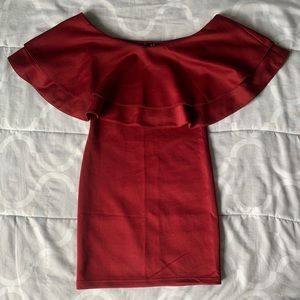 Maroon Off-shoulder with Ruffles Bodycon Dress
